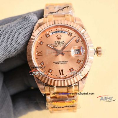 Rolex Day-Date Full Rose Gold Case 904L Stainless Steel Watch 40mm Replica 